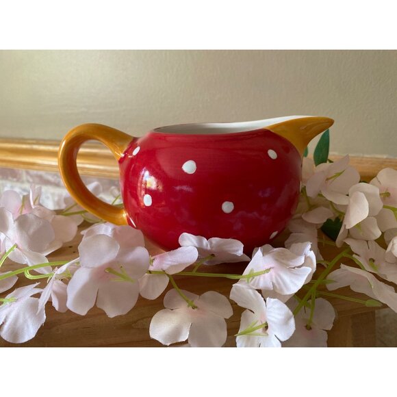 Living Art Carnival Hand-Painted Red & Yellow Polka Dot Ceramic Creamer Jug - Picture 3 of 10